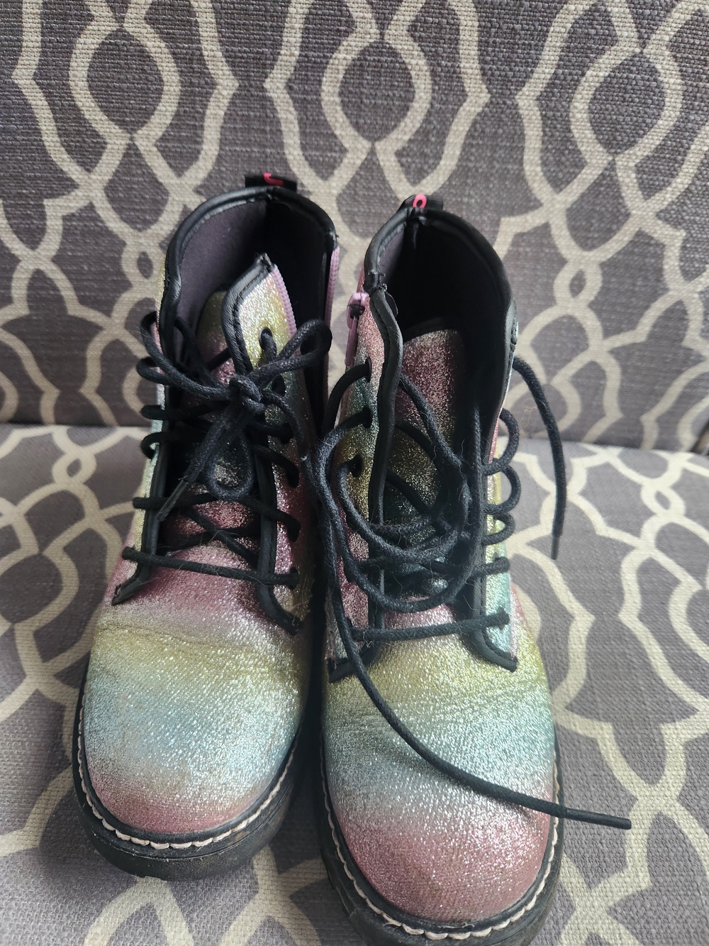 Justice Rainbow Glitter Lace-Up Boots - Pink, Yellow, Blue, Purple